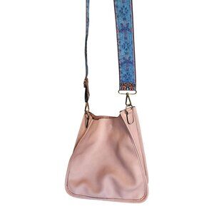 Coco + Carmen Pink Faux Leather Crossbody Bag W/ Adjustable Blue Patterned Strap